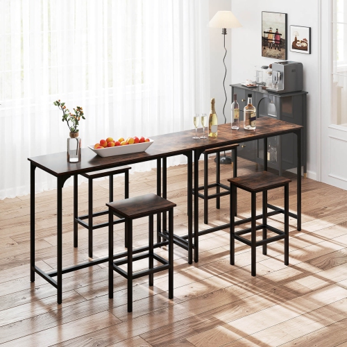 Costway 3 PCS Counter Height Table Set with Footrests Rectangular Pub Table & Chairs Brown/Gray/Black
