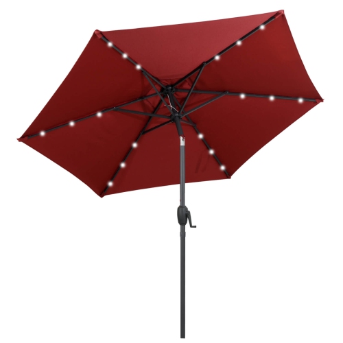 Costway 7.5 ft Solar Powered Patio Umbrella with LED Lights Push Button Tilt Crank Handle Beige/Gray/Navy/Black/Brown/Red