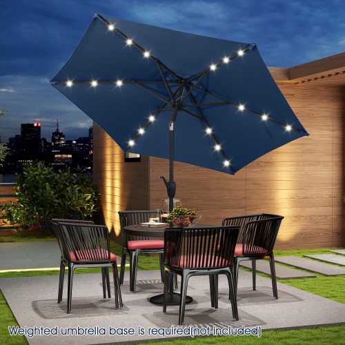 Costway 7.5 ft Solar Powered Patio Umbrella with LED Lights Push Button Tilt Crank Handle Beige/Gray/Navy/Black/Brown/Red