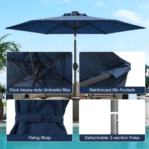 Costway 7.5 ft Solar Powered Patio Umbrella with LED Lights Push Button Tilt Crank Handle Beige/Gray/Navy/Black/Brown/Red