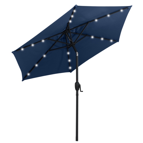 Costway 7.5 ft Solar Powered Patio Umbrella with LED Lights Push Button Tilt Crank Handle Beige/Gray/Navy/Black/Brown/Red
