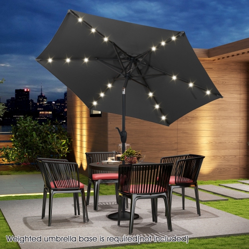 Costway 7.5 ft Solar Powered Patio Umbrella with LED Lights Push Button Tilt Crank Handle Beige/Gray/Navy/Black/Brown/Red