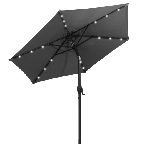 Costway 7.5 ft Solar Powered Patio Umbrella with LED Lights Push Button Tilt Crank Handle Beige/Gray/Navy/Black/Brown/Red