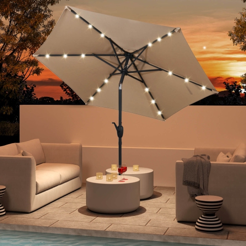 COSTWAY  7.5 Ft Solar Powered Patio Umbrella With Led Lights Push Button Tilt Crank Handle Beige/gray/navy/black/brown/red
