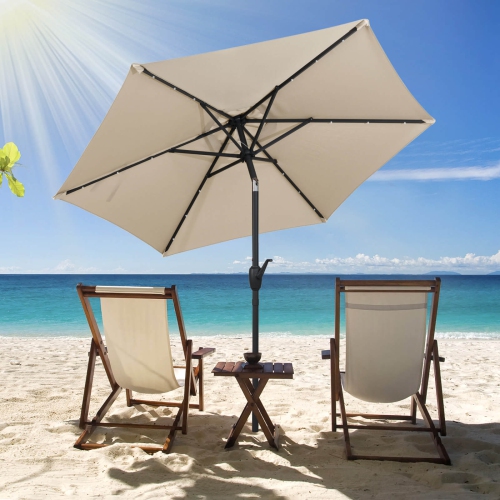 Costway 7.5 ft Solar Powered Patio Umbrella with LED Lights Push Button Tilt Crank Handle Beige/Gray/Navy/Black/Brown/Red