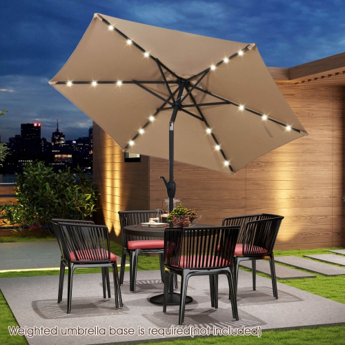 Costway 7.5 ft Solar Powered Patio Umbrella with LED Lights Push Button Tilt Crank Handle Beige/Gray/Navy/Black/Brown/Red