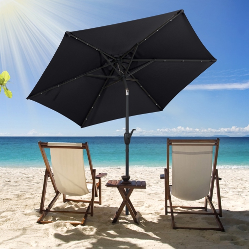 Costway 7.5 ft Solar Powered Patio Umbrella with LED Lights Push Button Tilt Crank Handle Beige/Gray/Navy/Black/Brown/Red