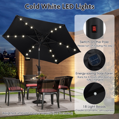 Costway 7.5 ft Solar Powered Patio Umbrella with LED Lights Push Button Tilt Crank Handle Beige/Gray/Navy/Black/Brown/Red