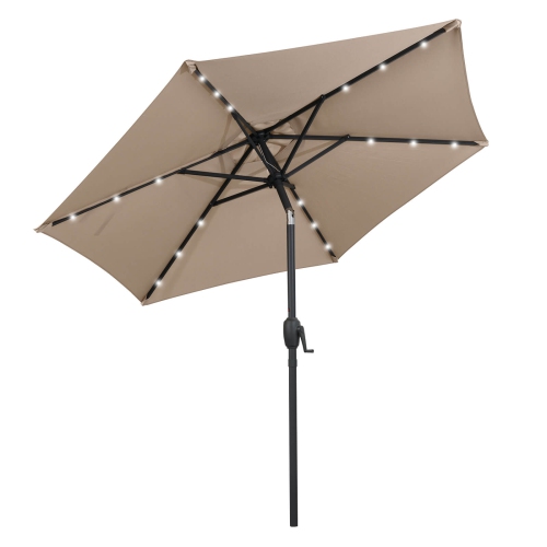 Costway 7.5 ft Solar Powered Patio Umbrella with LED Lights Push Button Tilt Crank Handle Beige/Gray/Navy/Black/Brown/Red
