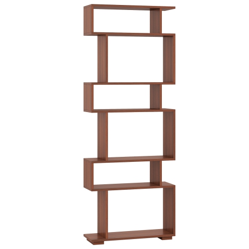 Costway 6-tier Storage Bookshelf S-shaped Geometric Bookcase with Anti-toppling Kits Brown/Black/White/Walnut