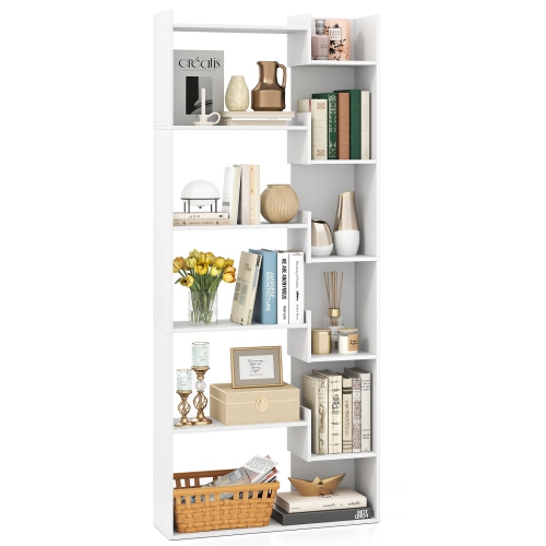 Costway 1/2 PCS 6-tier Bookshelf Tall Display Shelf with 11 Open Shelves 2 Anti-tipping Kits Black/Natural/White/Brown
