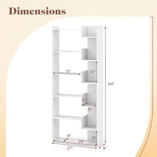 Costway 1/2 PCS 6-tier Bookshelf Tall Display Shelf with 11 Open Shelves 2 Anti-tipping Kits Black/Natural/White/Brown