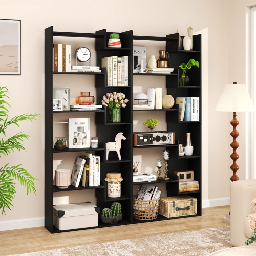 Costway 1/2 PCS 6-tier Bookshelf Tall Display Shelf with 11 Open Shelves 2 Anti-tipping Kits Black/Natural/White/Brown
