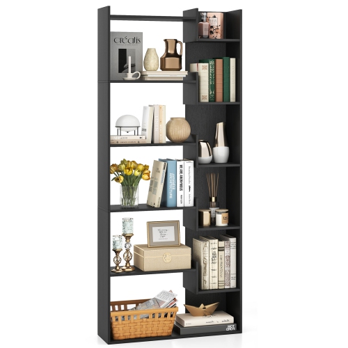 Costway 1/2 PCS 6-tier Bookshelf Tall Display Shelf with 11 Open Shelves 2 Anti-tipping Kits Black/Natural/White/Brown