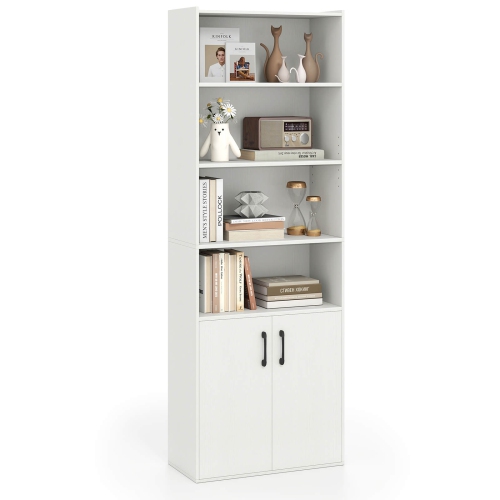 Costway 70" Bookcase with Adjustable Shelves with 2-Door Cabinet Multipurpose Display Rack White/Natural/Black/Gray
