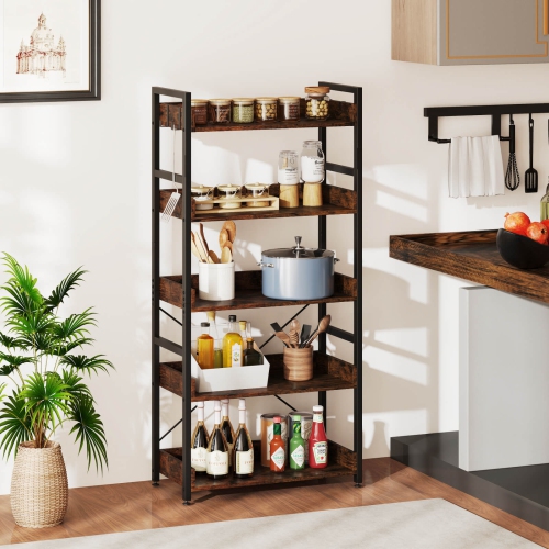 Costway 1/2 PCS 5-Tier Storage Rack with 4 Hooks Open Display Shelves Metal Frame Display