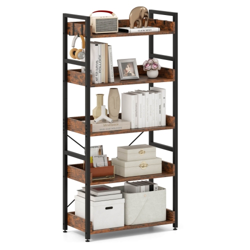 Costway 1/2 PCS 5-Tier Storage Rack with 4 Hooks Open Display Shelves Metal Frame Display