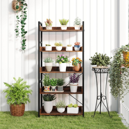 Costway 1/2 PCS 5-Tier Storage Rack with 4 Hooks Open Display Shelves Metal Frame Display