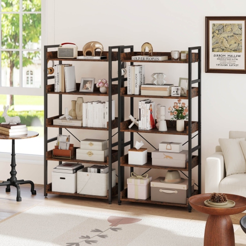 Costway 1/2 PCS 5-Tier Storage Rack with 4 Hooks Open Display Shelves Metal Frame Display
