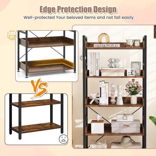 Costway 1/2 PCS 5-Tier Storage Rack with 4 Hooks Open Display Shelves Metal Frame Display