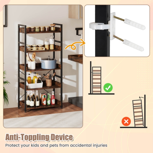 Costway 1/2 PCS 5-Tier Storage Rack with 4 Hooks Open Display Shelves Metal Frame Display