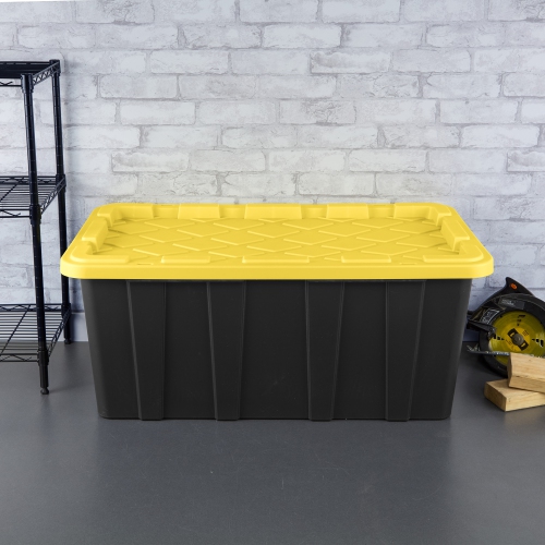 Sterilite 38 Gallon Industrial Stackable Storage Tote Lidded Containers, 4 Pack