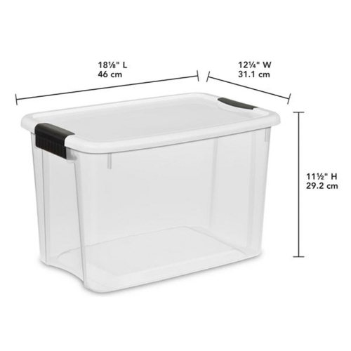 Sterilite 30&nbsp;Qt – Bac de rangement empilable en plastique transparent avec couvercle à loquet, blanc