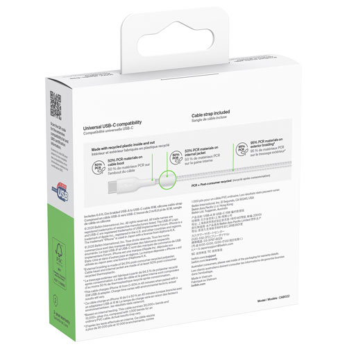 Câble tissé USB-A à USB-C de 1 m BoostCharge Pro de Belkin - Blanc