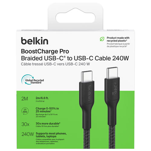 Câble tissé USB-C de 3 m BoostCharge Pro de Belkin - Noir