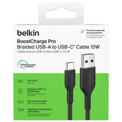 Belkin BoostCharge Pro 3m Braided USB-A/USB-C Cable - Black