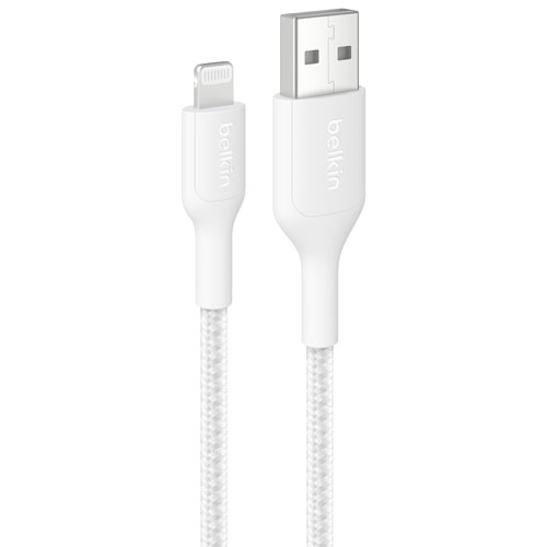 Câble tissé USB-A à Lightning de 2 m BoostCharge de Belkin - Blanc