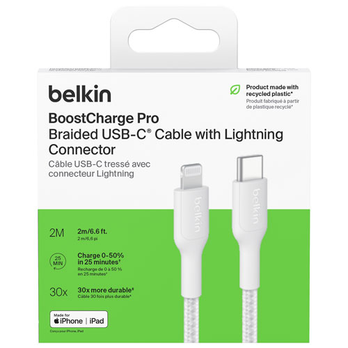 Belkin BoostCharge Pro 1m Braided USB-C/Lightning Cable - White