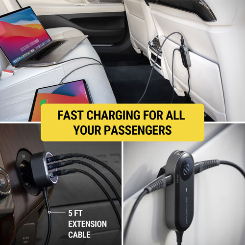 Scosche PowerVolt 100W PD 6-Port USB-C and USB-A Car Charger with 5’ Cable - Black