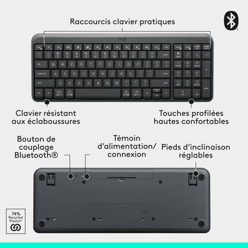 Clavier compact Bluetooth avec pavé numérique K250 de Logitech - Graphite - Anglais