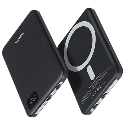 Chargeur portable compact USB-C 5000 mAh de Kopplen avec chargeur sans fil de 15 W - Noir