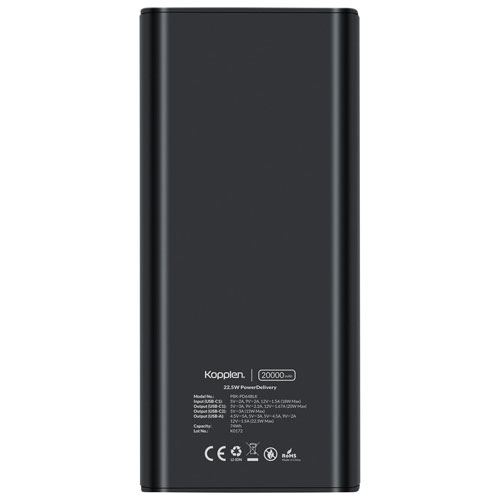 Kopplen 20000 mAh Dual USB-C/USB-A Power Bank - Black