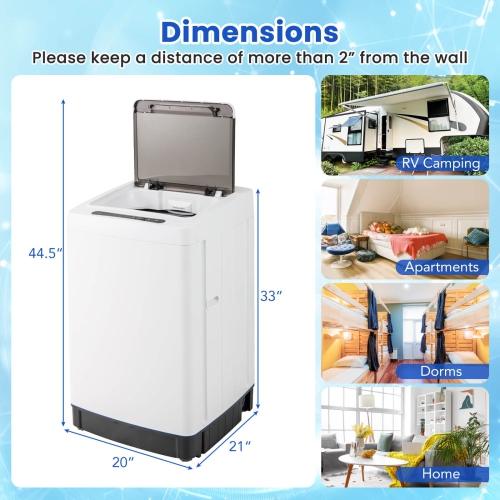 Costway Portable Washing Machine 11 LBS Full Automatic Washer Machine with 8 Washing Modes White/Gray