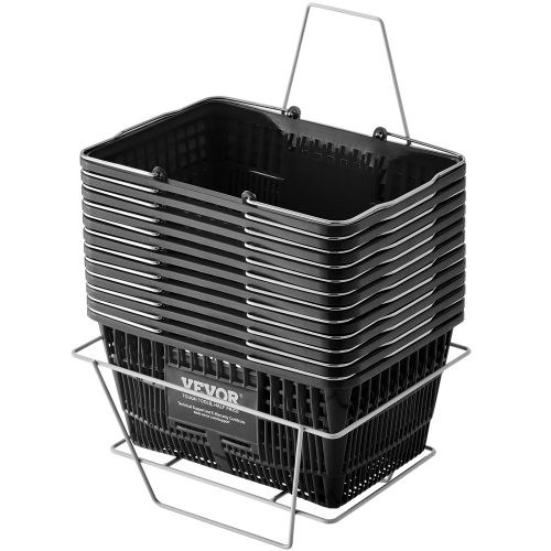 VEVOR  21L Shopping Basket, Set Of 12, Durable Plastic Grocery Basket \w Metal Handle And Stand, 16.73 X 12.01 X 8.58 Inch Portable Shop Basket For