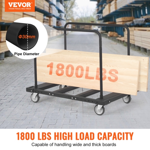 VEVOR 1800 LBS Drywall Cart, Panel Dolly Cart with 45.28" x 29.13" Deck and 5" Swivel Wheels, Heavy-Duty Drywall Sheet Cart, Handling Wall Panel,