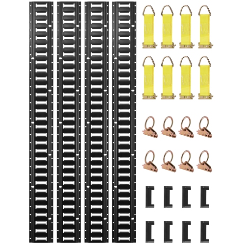 VEVOR  30PCs E Track Tie-Down Rail Kit, 5Ft E-Tracks Set Includes 4 Steel Rails & 2 Single Slot & 8 O Rings & 8 Tie-Offs \w D-Ring & 8 End Caps