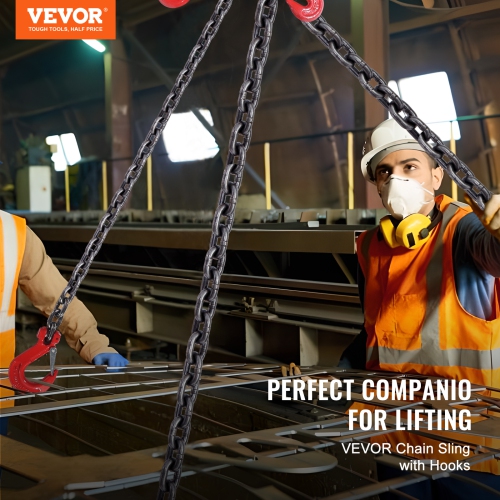 VEVOR 1/4 inch x 5 ft Chain Sling, Lifting Chains with Hooks, G80 Engine Chain Hoist Lifts, 6600 lbs/3 Ton Lifting Sling Chains for Engine Hoist,