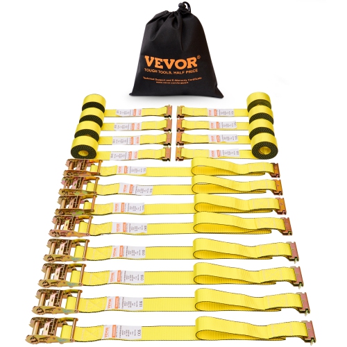 VEVOR 8PK Securing Straps, 4400 lb Tensile Capacity, E-Track Continuous Ratchet with 8 Superior 2" x 15' Straps, Robust Design, Ideal for