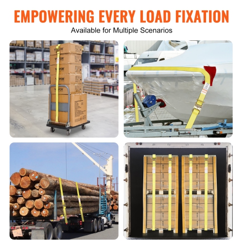 VEVOR 8PK Securing Straps, 4400 lb Tensile Capacity, E-Track Continuous Ratchet with 8 Superior 2" x 15' Straps, Robust Design, Ideal for