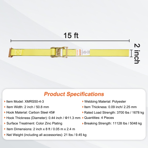 VEVOR 8PK Securing Straps, 4400 lb Tensile Capacity, E-Track Continuous Ratchet with 8 Superior 2" x 15' Straps, Robust Design, Ideal for