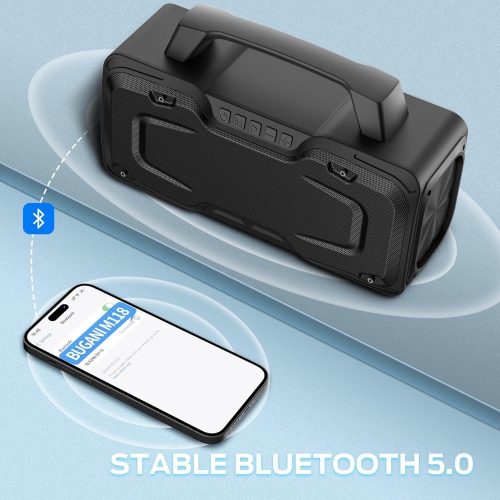 BUGANI Bluetooth Speaker, Portable, Waterproof, Mic & AUX, Black