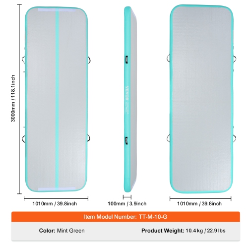 VEVOR 4 inch Thickness Gymnastics Air Mat, Inflatable Gymnastics Tumbling Mat, Tumble Track with Electric Pump, Training Mats for Home