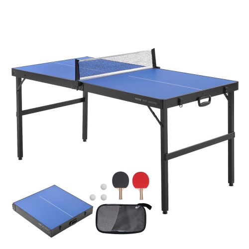 VEVOR 3 Balls Ping Pong Table, Mid-Size Table Tennis Game, Indoor MDF Table Tennis Table, Foldable Portable Complete Ping Pong Table Set with Net, 2