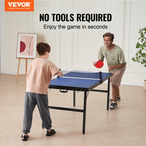 VEVOR 3 Balls Ping Pong Table, Mid-Size Table Tennis Game, Indoor MDF Table Tennis Table, Foldable Portable Complete Ping Pong Table Set with Net, 2