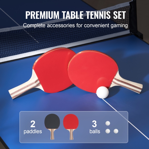 VEVOR 3 Balls Ping Pong Table, Mid-Size Table Tennis Game, Indoor MDF Table Tennis Table, Foldable Portable Complete Ping Pong Table Set with Net, 2