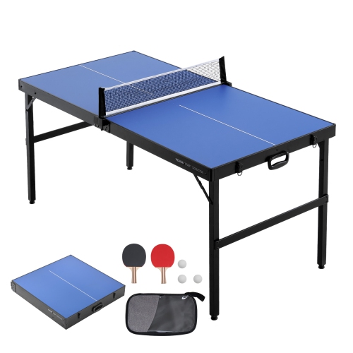 VEVOR 3 Balls Ping Pong Table, Mid-Size Table Tennis Game, Indoor MDF Table Tennis Table, Foldable Portable Complete Ping Pong Table Set with Net, 2